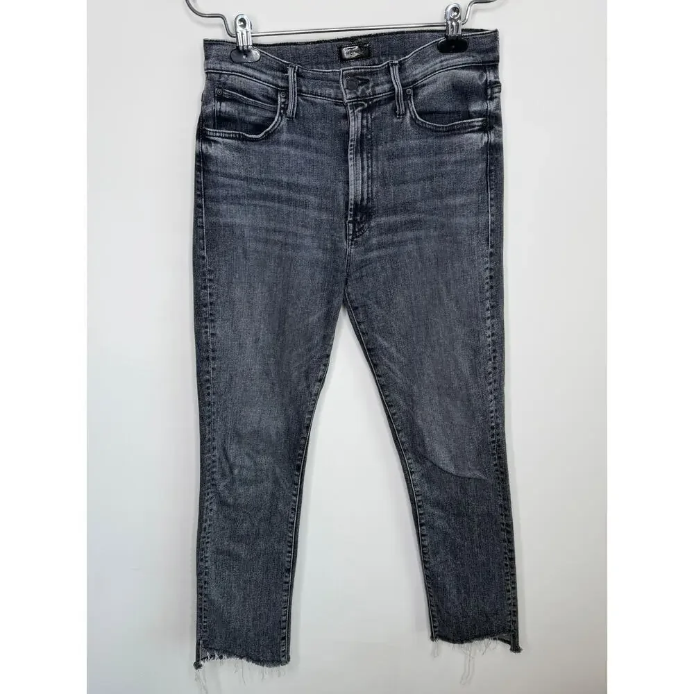 Mother High Waisted Rascal Ankle Step Fray Distressed Jeans Night Garden Size 28